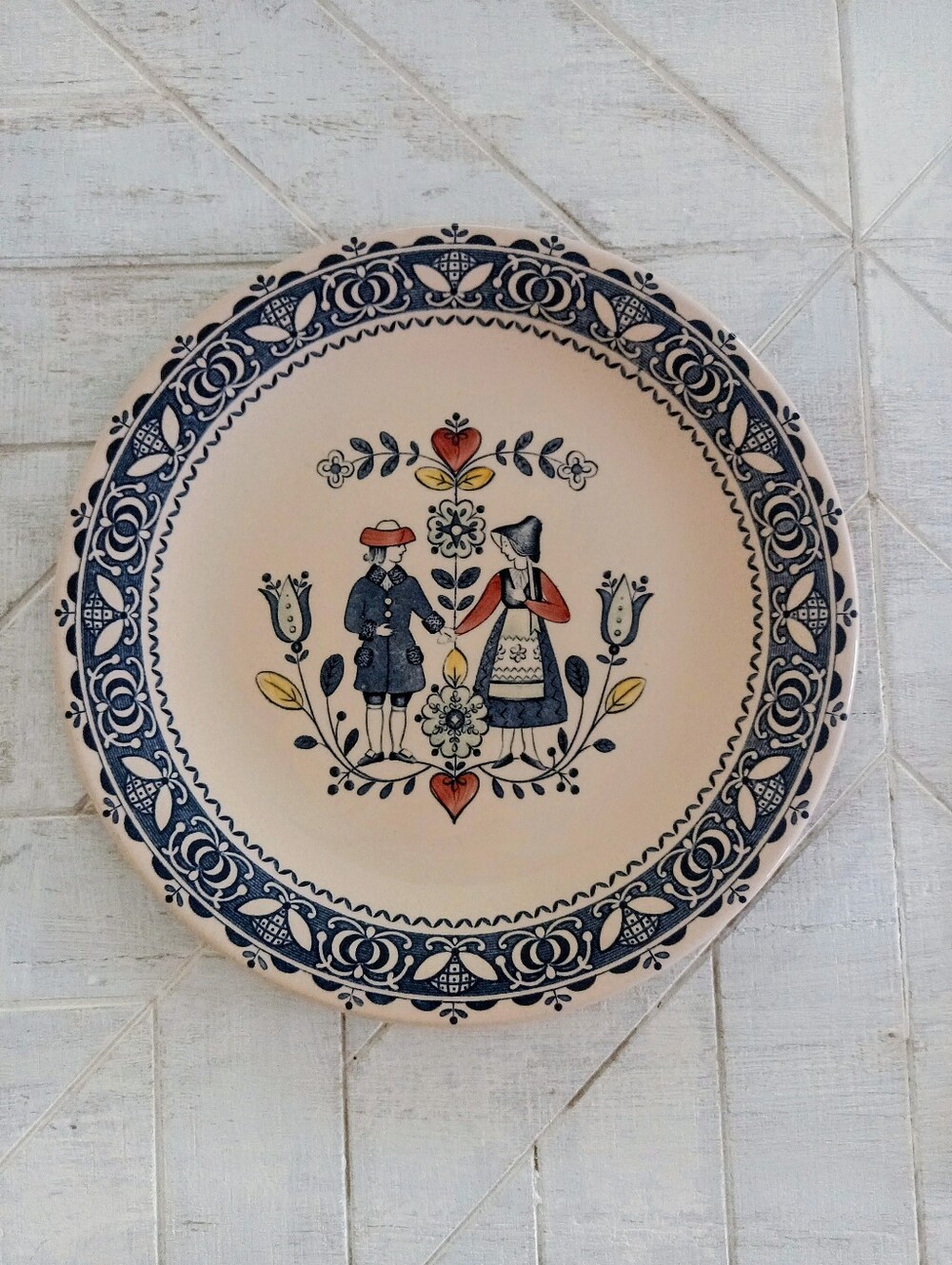 Ironstone Dinner plate England Johnston Bros. Folk art